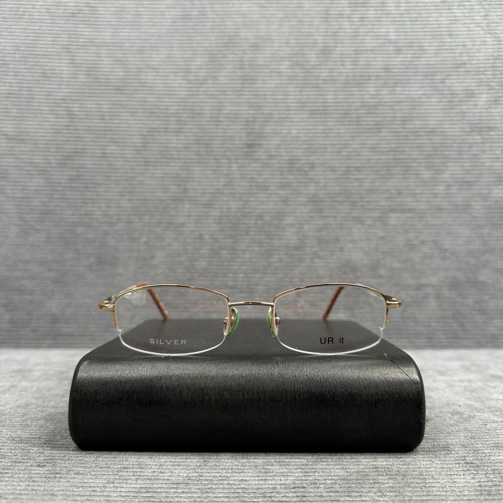 UR it Rose Gold Silver Tone Semi Rimless Rectangular y2k Eyeglass Frames 50-18